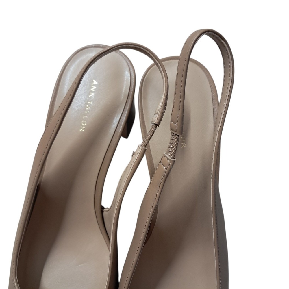 Ann Taylor Slingback Heels Shoes Women's 7.5 Tan Block Heel Classic Leather Work - Picture 4 of 12